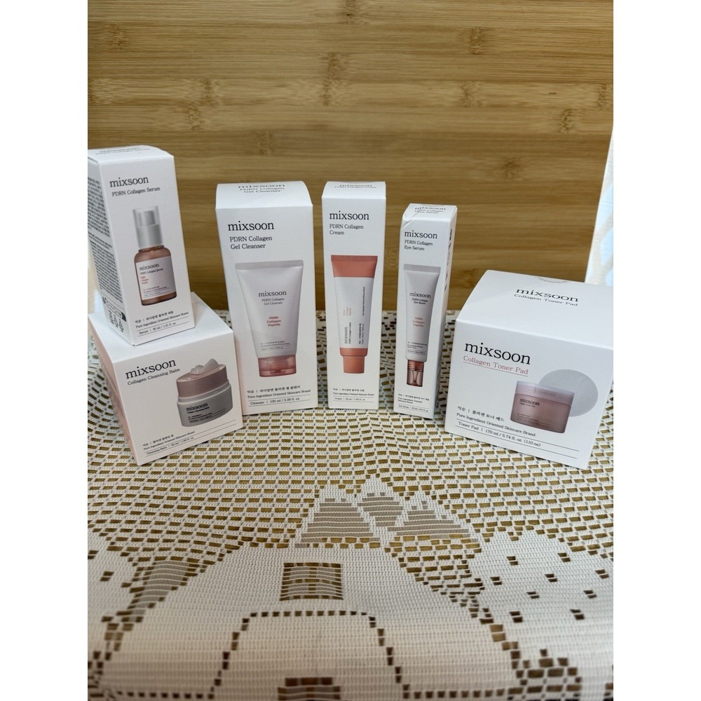 MIXSOON PDRN Collagen Cleanser, Cream, Serum & Toner Pads Skin Care Set-NEW!